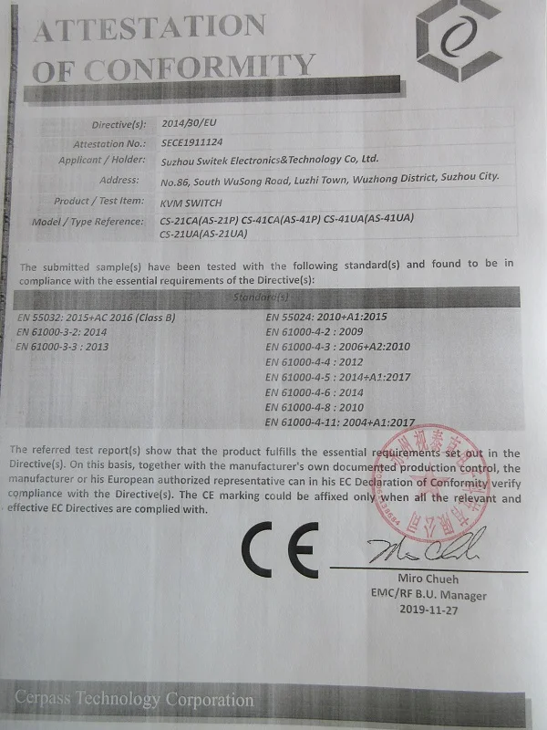 ce cerpass technology corporation deeu2011106 cat5 kvm switch