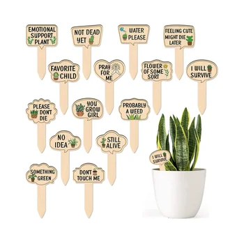 15PCS Custom Funny Wooden Plant Markers for Succulent Flowers Greenery Plants Tags Waterproof Wood Plant Labels Outdoor Indoor