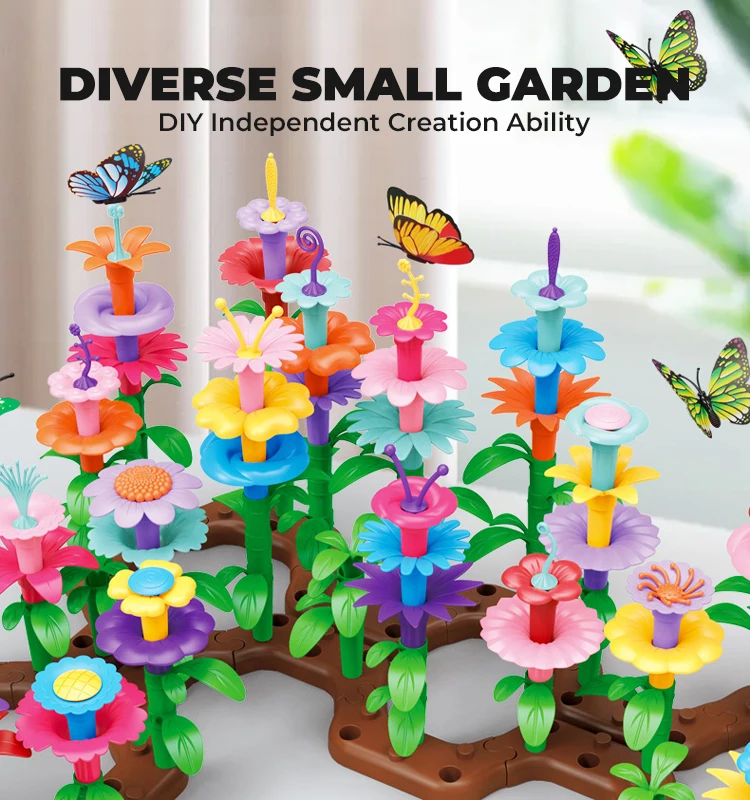 Intelligence development DIY assemble toys 38pcs garden world set building blocks flowers for kids
