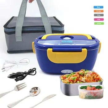 Hot Sale 110v 12v thermo Portable Removable 304 Bento Tiffin Food Heated Electric Lunch Box Stainless Steel