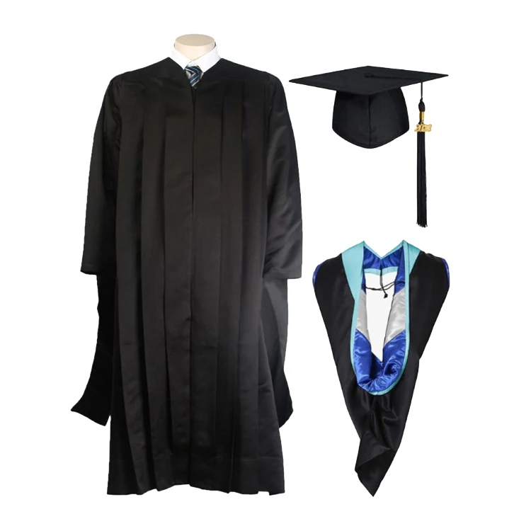 Unisex Black Deluxe Masters Graduation Cap and Gown With Hood 2023 Tassel factory