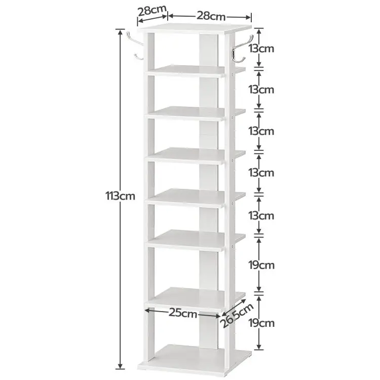 Wholesale White Tall Narrow Shoe Stand Storage 8 Tier Vertical Small Shoe Racks Organiser Wood Shelves for Shoes Bedroom