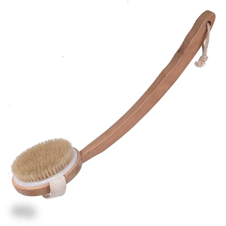 New style boar bristle wood double sided bath brush non-slip long-handled bamboo body bath brush set