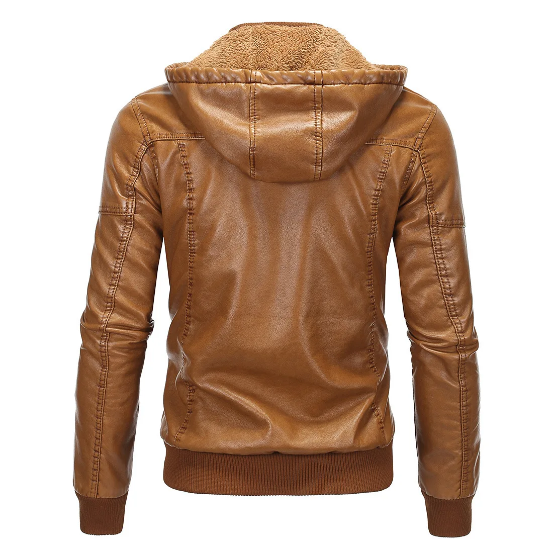 Men's Lapel Motorcycle Leather Jacket Multi-Pocket Casual Fit Leather Jacket Slim Fit Full Zip Long-Sleeve Leather Coat