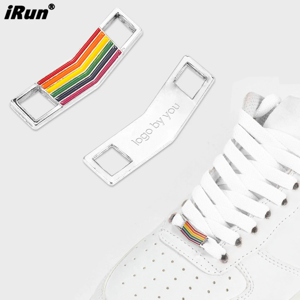iRun Rainbow Shoe Laces Lock Metal Tag Shoe Charms Personality Tags Sneaker Shoelace Decorations Accessories Enamel Charm