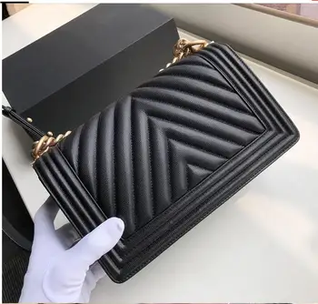 Genuine leather chevron shoulder bag top quality luxury handbags for women designer purse brand caviar chain bag crossbody bags