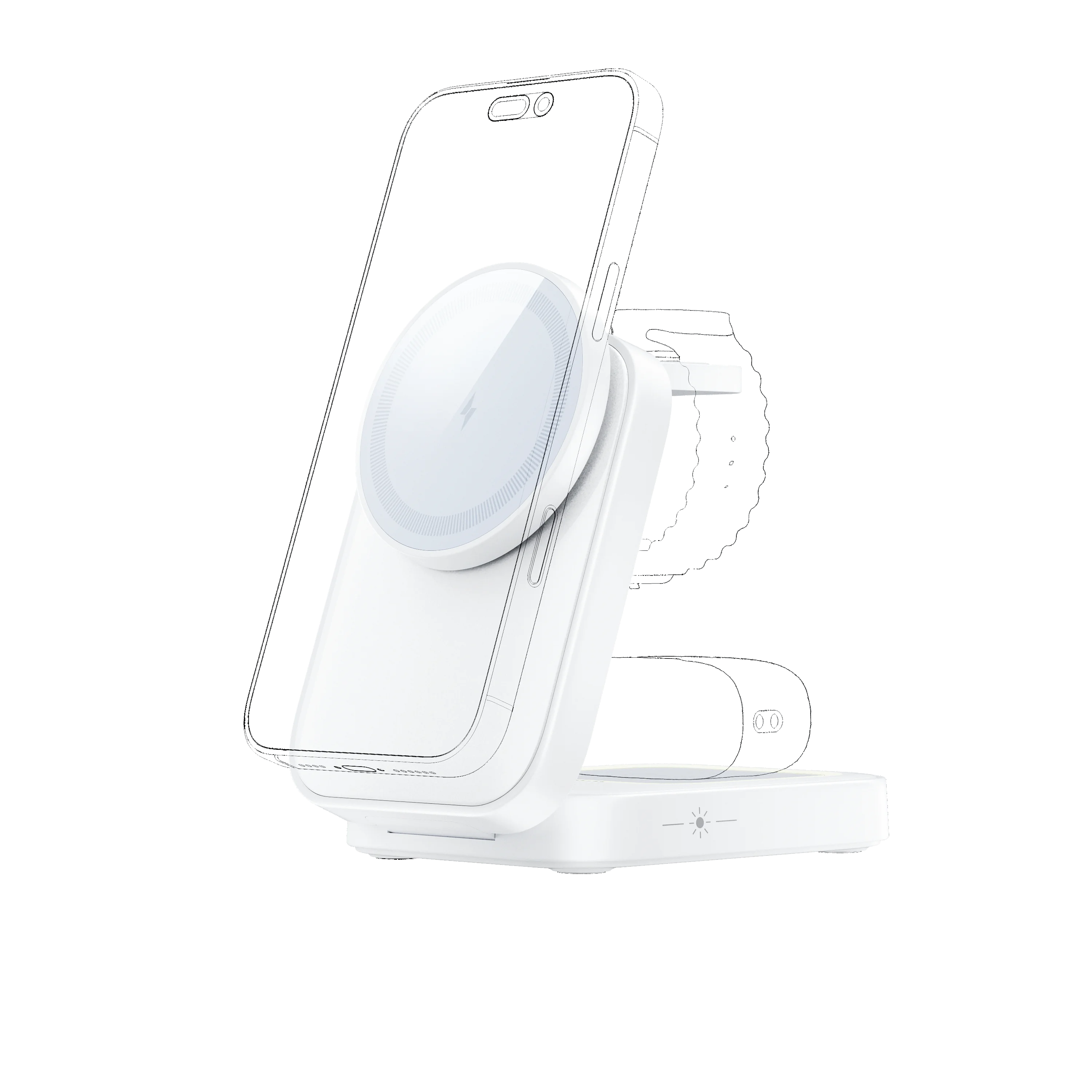 3 in 1 Foldable Charger 15W Wireless Charging Station for iPhone Watch AirPods with Type-C Port - EZRA HC338