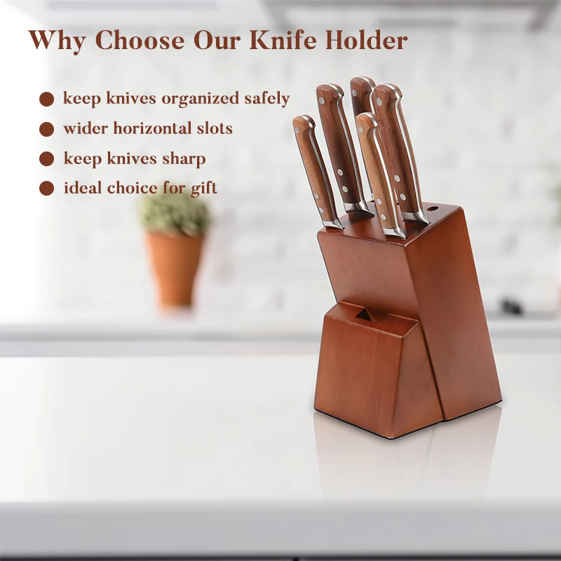 Premium Quality Wholesale Wooden Storage Knife Block Rubber Wood Knife Holder