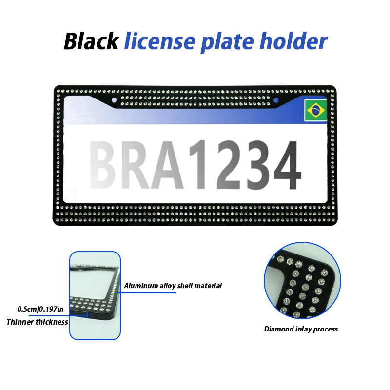 Black Diamond Bling Glitter Crystal Rhinestone Metal USA Car License Plate Frame factory