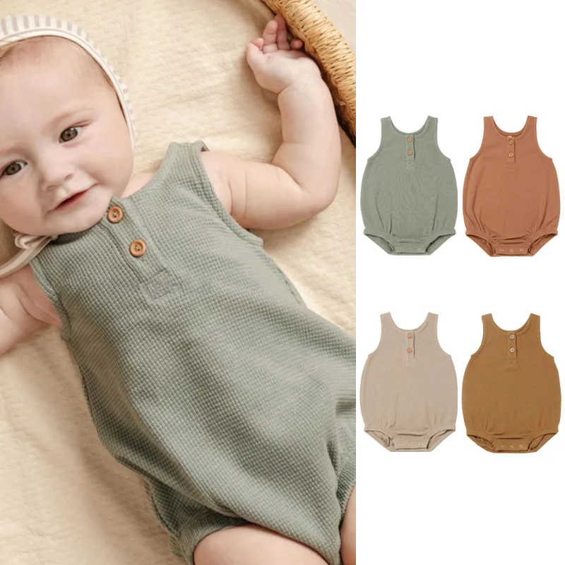 Baby Sleeveless Thin Style Vest Summer New Nordic Style Newborn Baby Rompers Waffle
