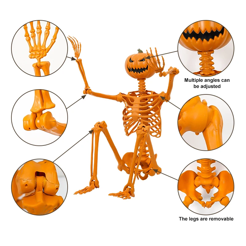 Halloween Prop Patio Lawn Posble Joints Pumpkin Bones Hanging Human Halloween Skeletons For Holidays Decoration
