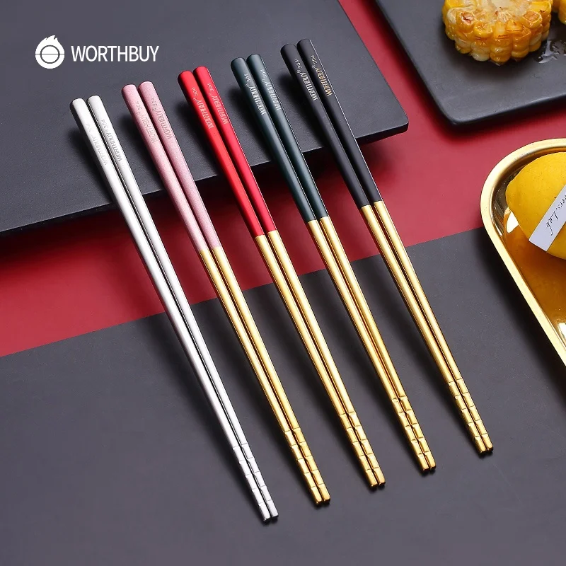 Fashion Chinese Stainless Non-Slip Reusable Flatware Chopsticks SU 