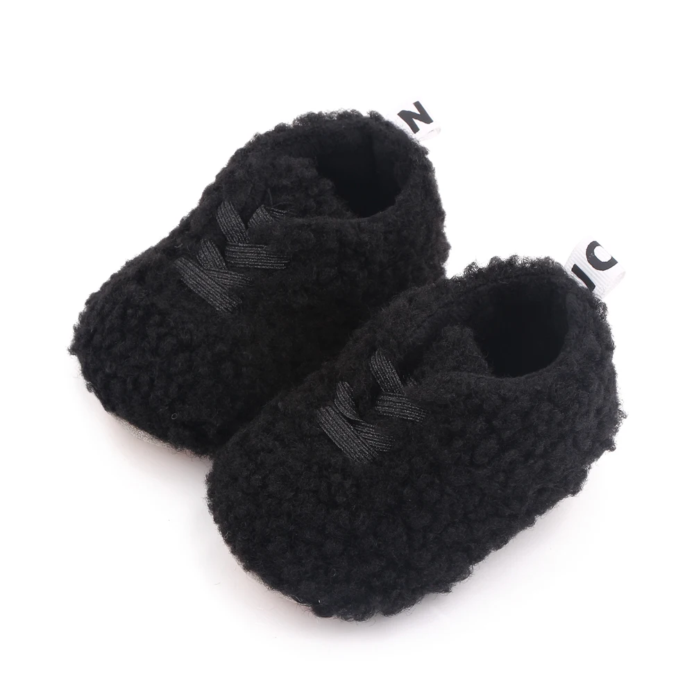Autumn and Winter Solid Color Plush Elastic Set Feet Warm and Comfortable Baby Walking Cotton Shoes manufacture