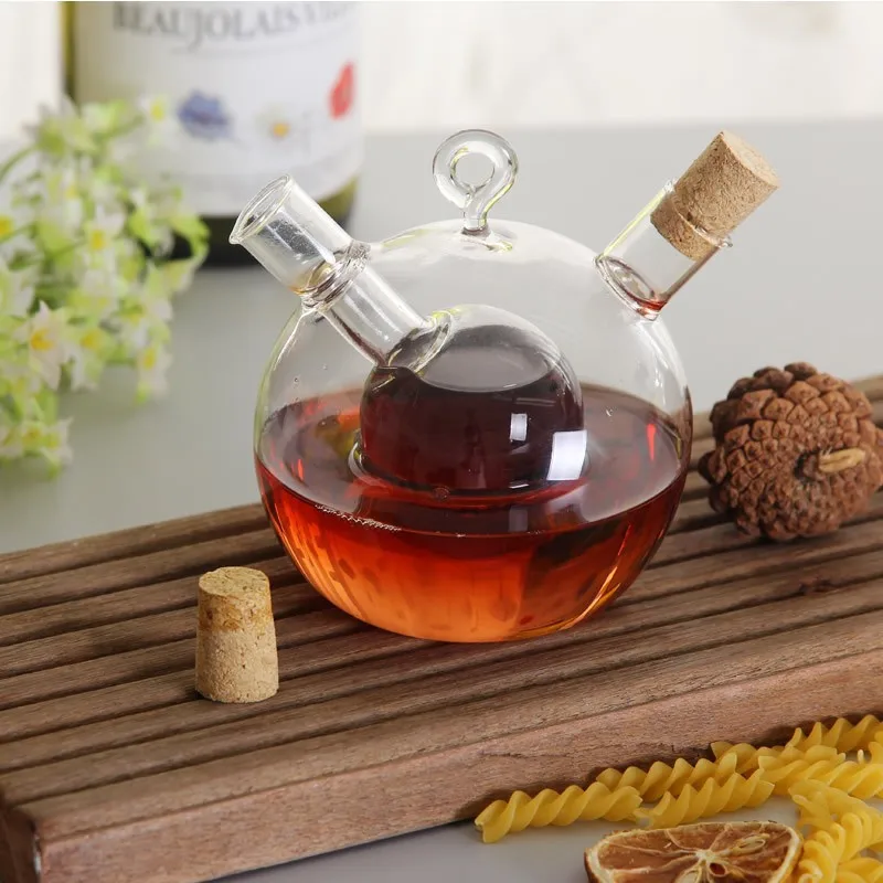 Eco-Friendly 2-in-1 Double Layer Glass Bottle for Kitchen Use-Serves as Sauce Oil Vinegar Olive Oil and Vinegar Storage