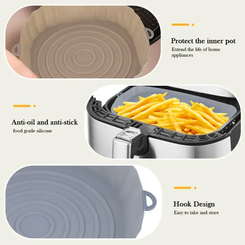 product reusable silicone baking tray air fryer pan liner non stick food grade round square basket heat resistant eco friendly washable-1