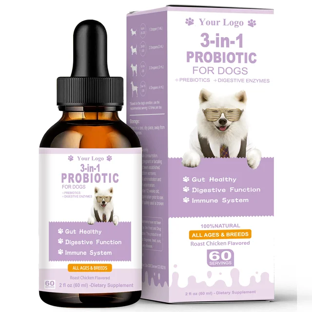 OEM Natural Dog Probiotic Drops Helps Relieve Diarrhea, Supports Gut Health, Itchy Skin, Allergies, Immunity for Dog Supplement