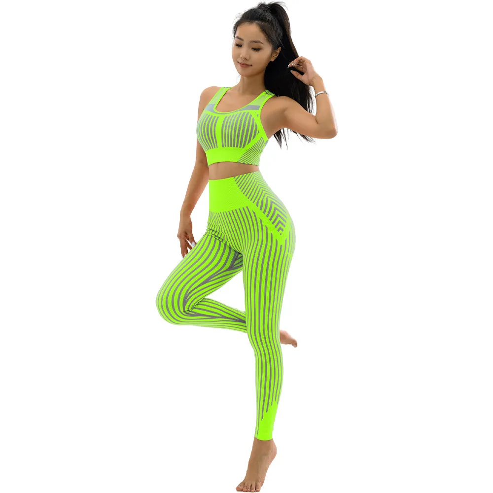 Supply High Waisted Striped Pants Underwear Vest Women Workout Sets Custom Logo Sportswear Yoga Sets Fitness Women