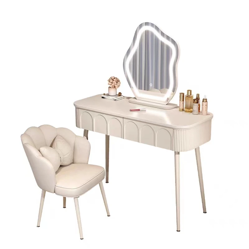 Simple modern solid wood dressing table bedroom dressing table with led mirror