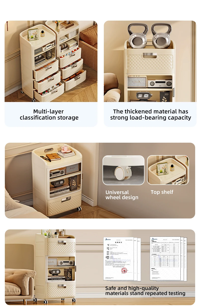 Wannuo 2-4 Layers Plastic Storage Cart Plastic Bedside Table Bedroom Bedside Table Flexible Plastic Storage Drawers With Wheels supplier