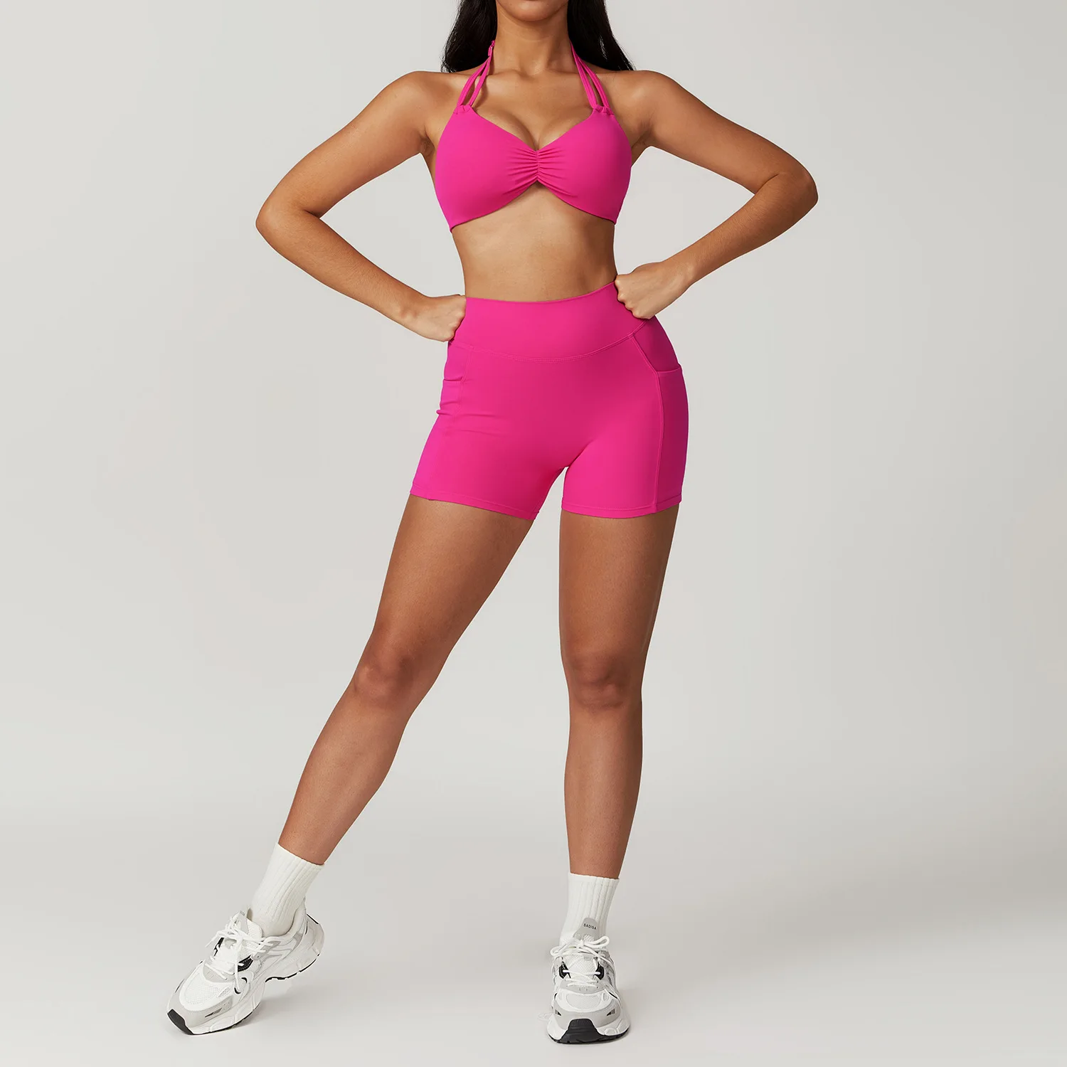 Wholesale Sportswear Clothings 3 Piece Sports Bra Set Gym Fitness Sets Activewear Women Yoga Shorts Sets Fitness Clothing Women