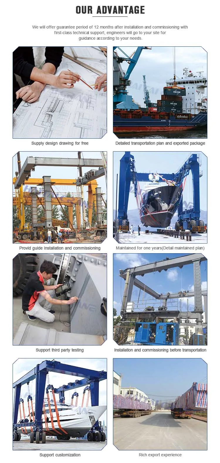 Boat hoist travel lift for sale small boat lifting crane 100 ton boat lift yacht lifting gantry crane