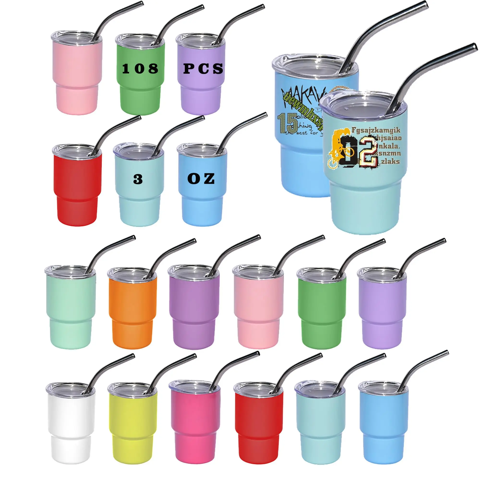 Hot Sale 2oz 3oz Mini Sublimation Tumbler Vacuum Stainless Steel Cup Double Wall Mini Tumbler Shot Glass with Straw Lid