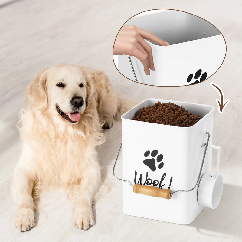 New Arrival Metal Set of Two Pet Food Storage Container Set with Wooden Lid