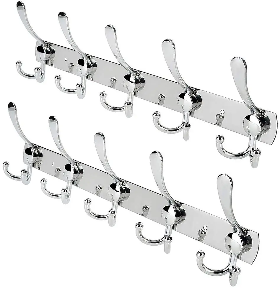Heavy Duty Wall Mount Stainless Steel Coat Clothes Robe Towel Rack with 6 Hooks 