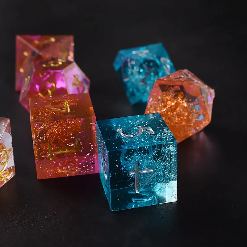 Epoxy Resin Polyhedral Dice Sevenpiece Keychain Diy Running Board Game