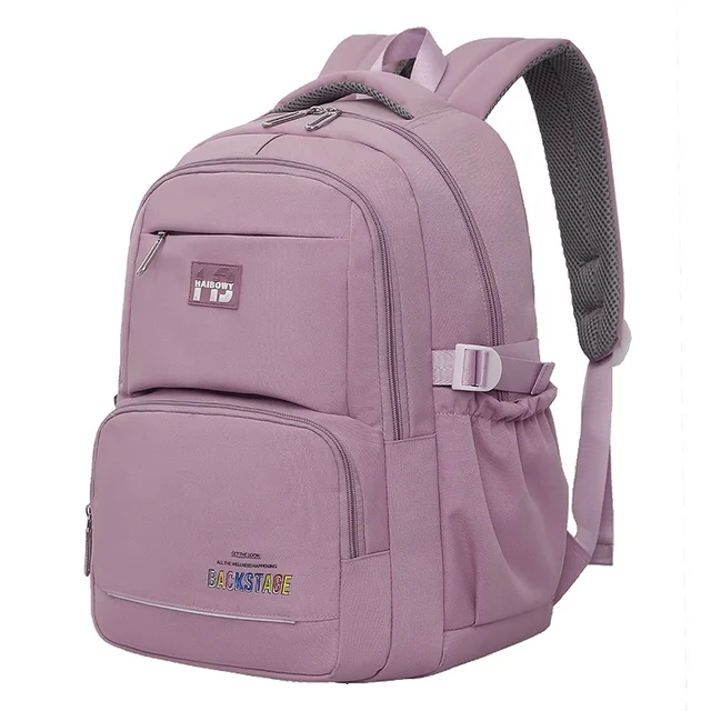 HAIBOWY Customizable Logo Unisex Student Backpack Combination Lock Purple Washable Polyester Cotton Fabric Durable Daily Use