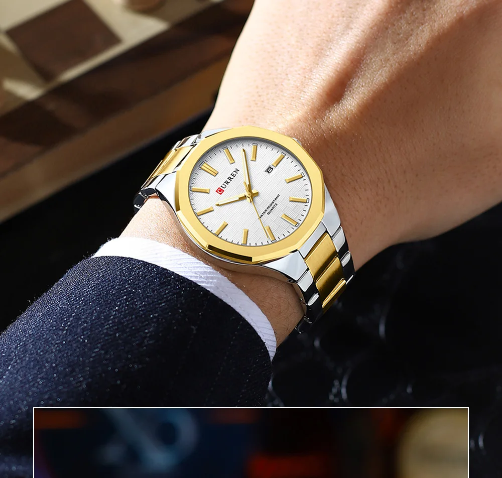 CURREN 8477 Business Luxury Men's Quartz Watch with Luminous Hands Stainless Steel Fashion Clock with Date Waterproof Wristwatch