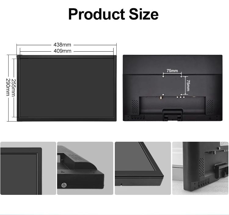 19.2 Inch Industrial Monitor HD VGA AV BNC USB Wide Screen VESA Wall Mounted Plastic Industrial LCD Display