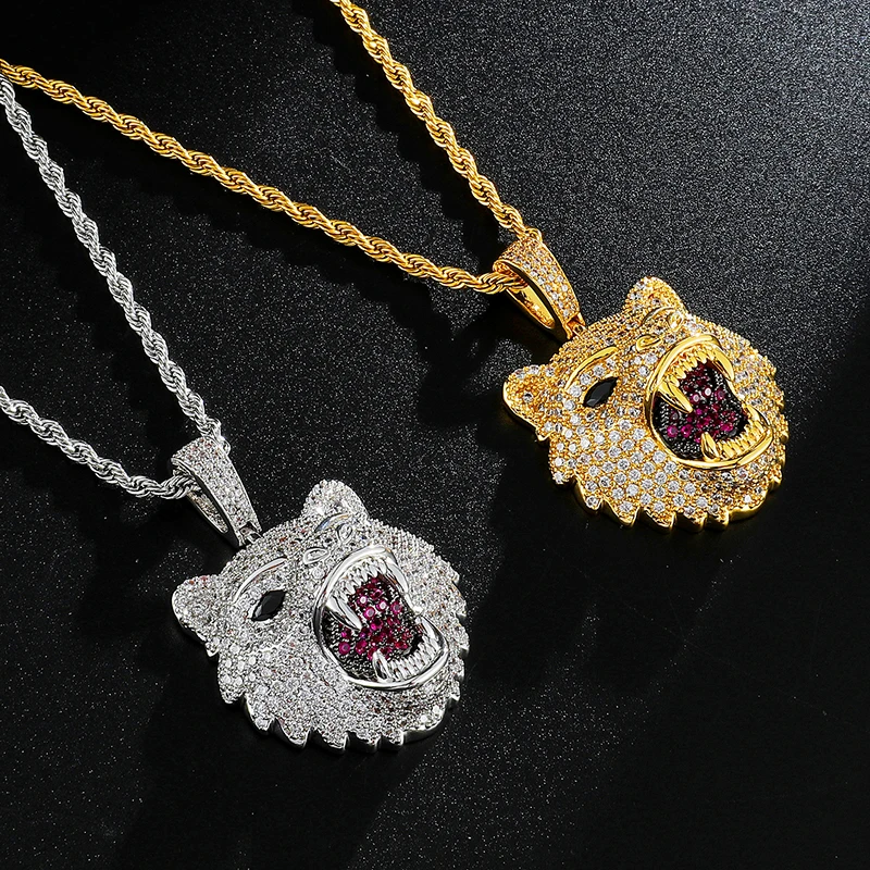 Iced Out Tiger Head Pendants Bling 