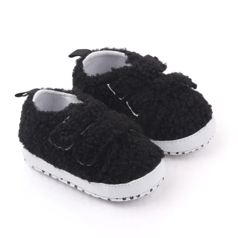 Solid Color Warm Teddy Fleece Double Line Baby Soft Soled Comfortable Toddler Shoes manufacture