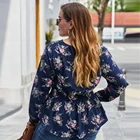 Plus Size Blouse Cross-border Plus Size Women's Fat Mm Sexy V-neck Blouse Fashion Printed Shirt Women