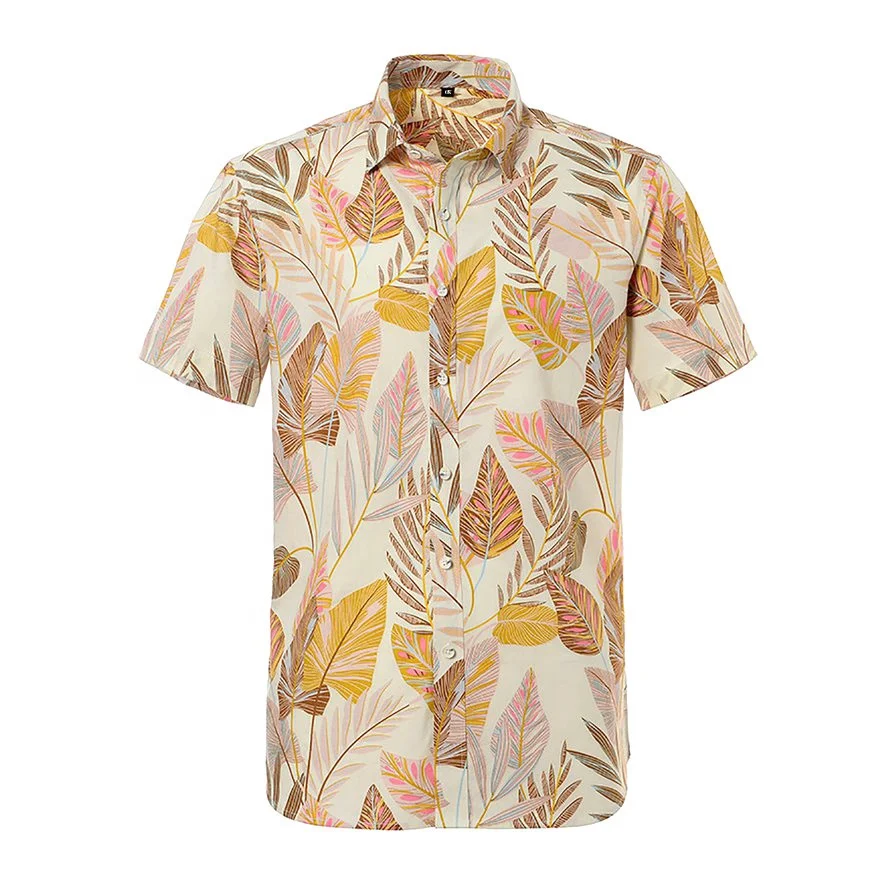 Mens Casual Shirts Men's Summer New Short Sleeve Button Loose Lapel Hawaiian Print Shirt Tops Short Sleeve Collared Shirt