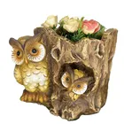 Planter Wooden Weather-proof Magnesia Garden Flower Planter With Brown Owl Under Artificial Wooden Flowerpot