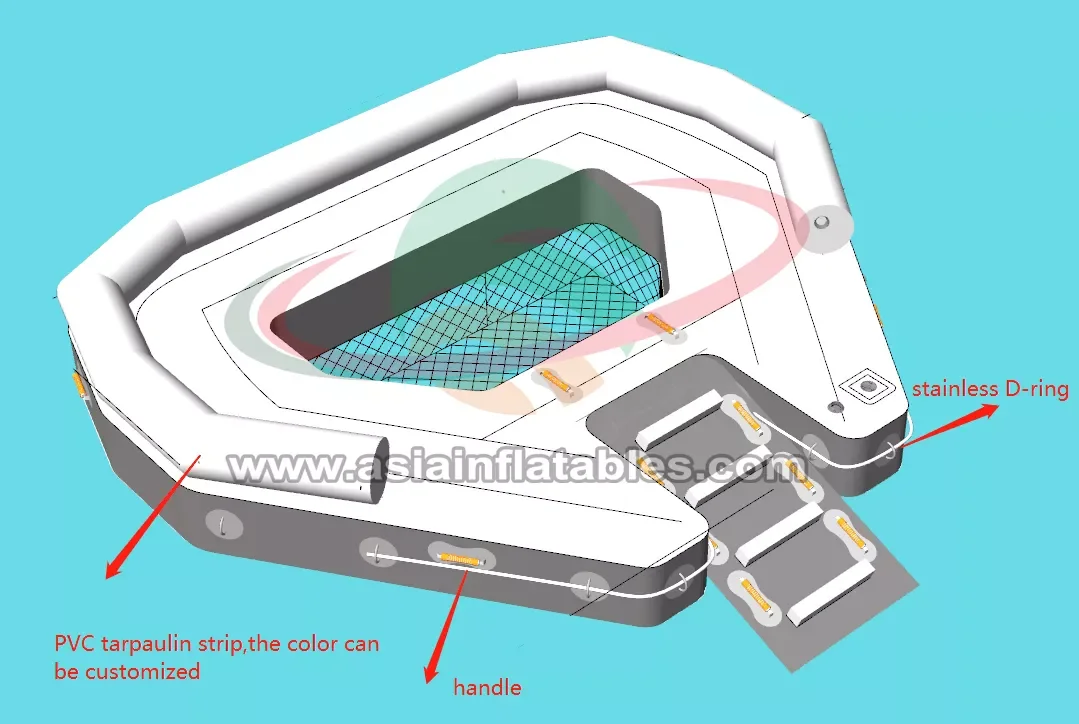 Inflatable Pontoon Boat Dock Floating Motor Boat Rowing Boats , Floating Island For Yacht