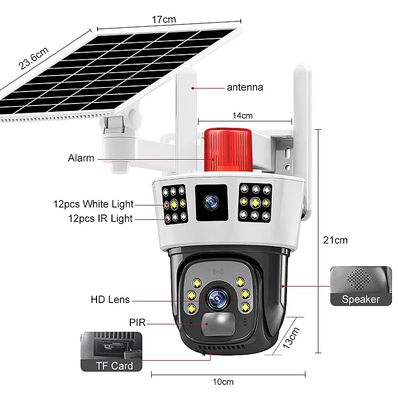 12MP 4gDouble Lens3ScreenPIRTrack Low-Power Outdoor NetworksWIFISecurityIP PTZBattery Solar Camera