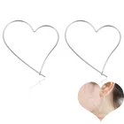 Hoop Earrings Silver Hoops 55mm*45mm Wire Heart Hoop Earrings Sterling Silver 0.8mm Thin Ear Hoops Women