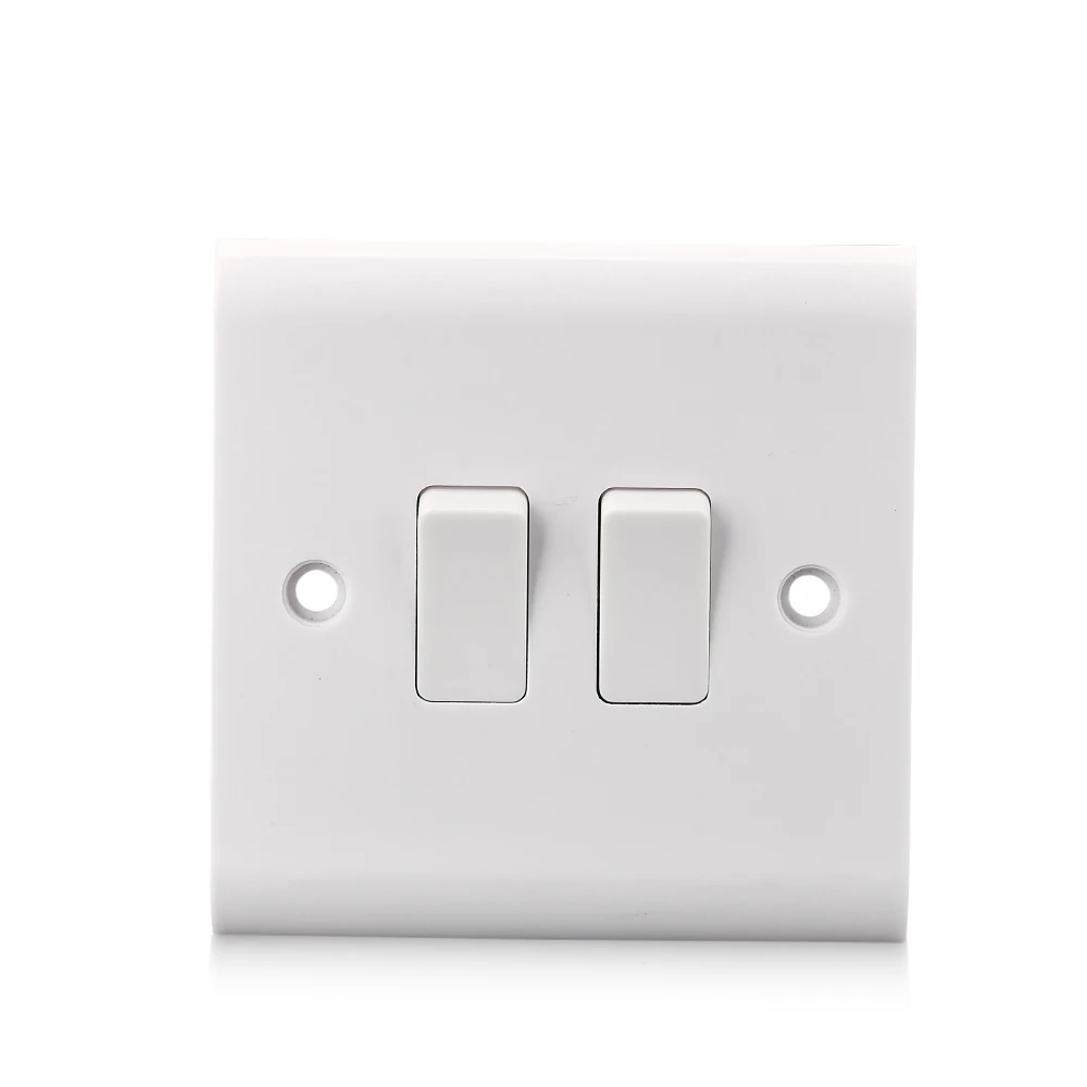 White 2 Gang 2 Way Light Switch Plastic  CE Approved Wall Switches