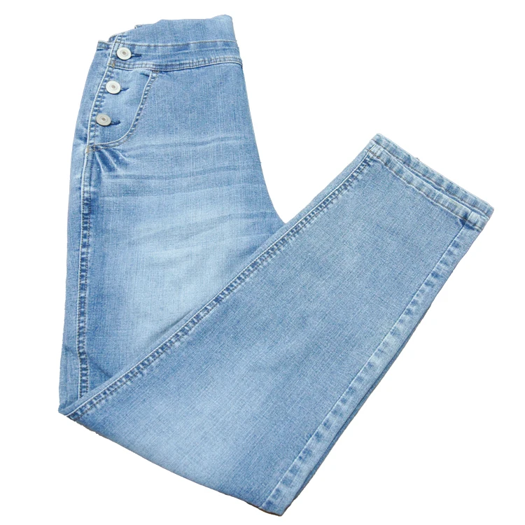 Factory Wholesale Women's Hot Selling High Waist Long Tight Breathable Denim Overalls-Skinny Straight Jeans with Solid Pattern details