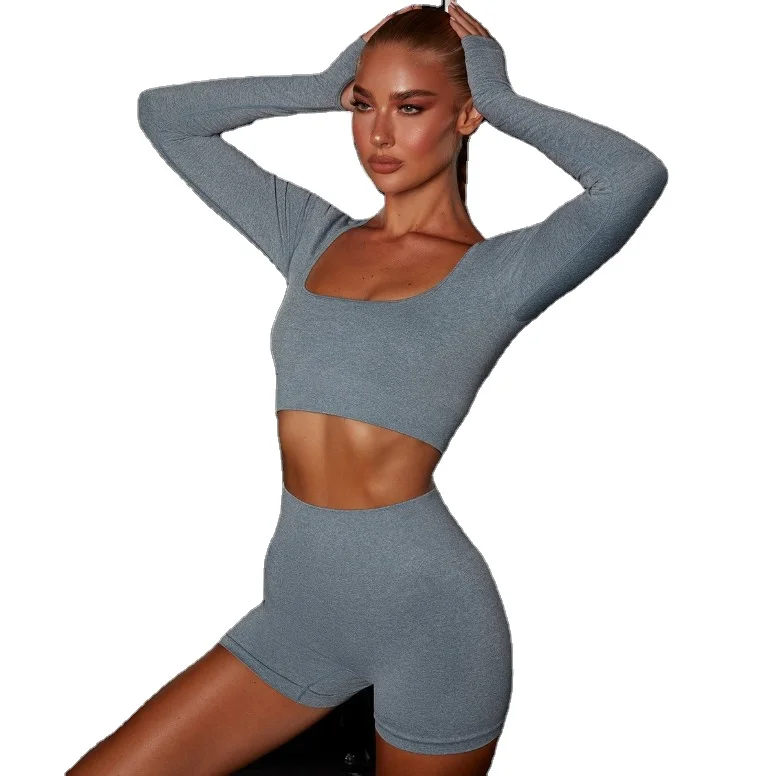 2021 New Women Yoga Sets 2PCS Seamless Long Sleeve Crop Top High Waist Gym Fitness Leggings Workout Sportswear Sport Suit
