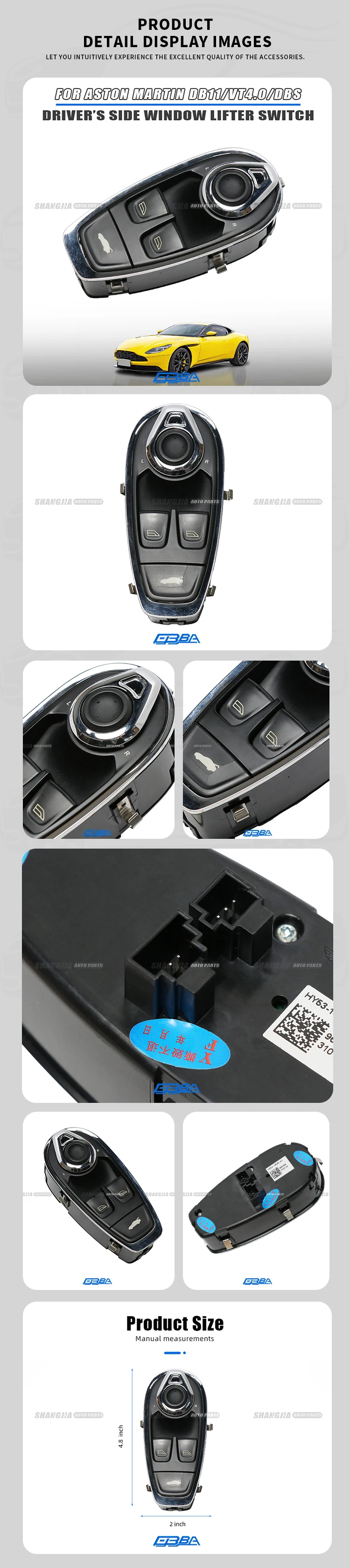 Car Parts Plastic Power Windows Switch For Aston Martin DB11 Vantage 4.0 DBS 2016 2024 DD43-43549-AA Window Lifter Switch Button details