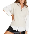 Vest Vest Custom Design Knitted Top Oversized Turn-down Collar Rib Half Zip Sweater Vest