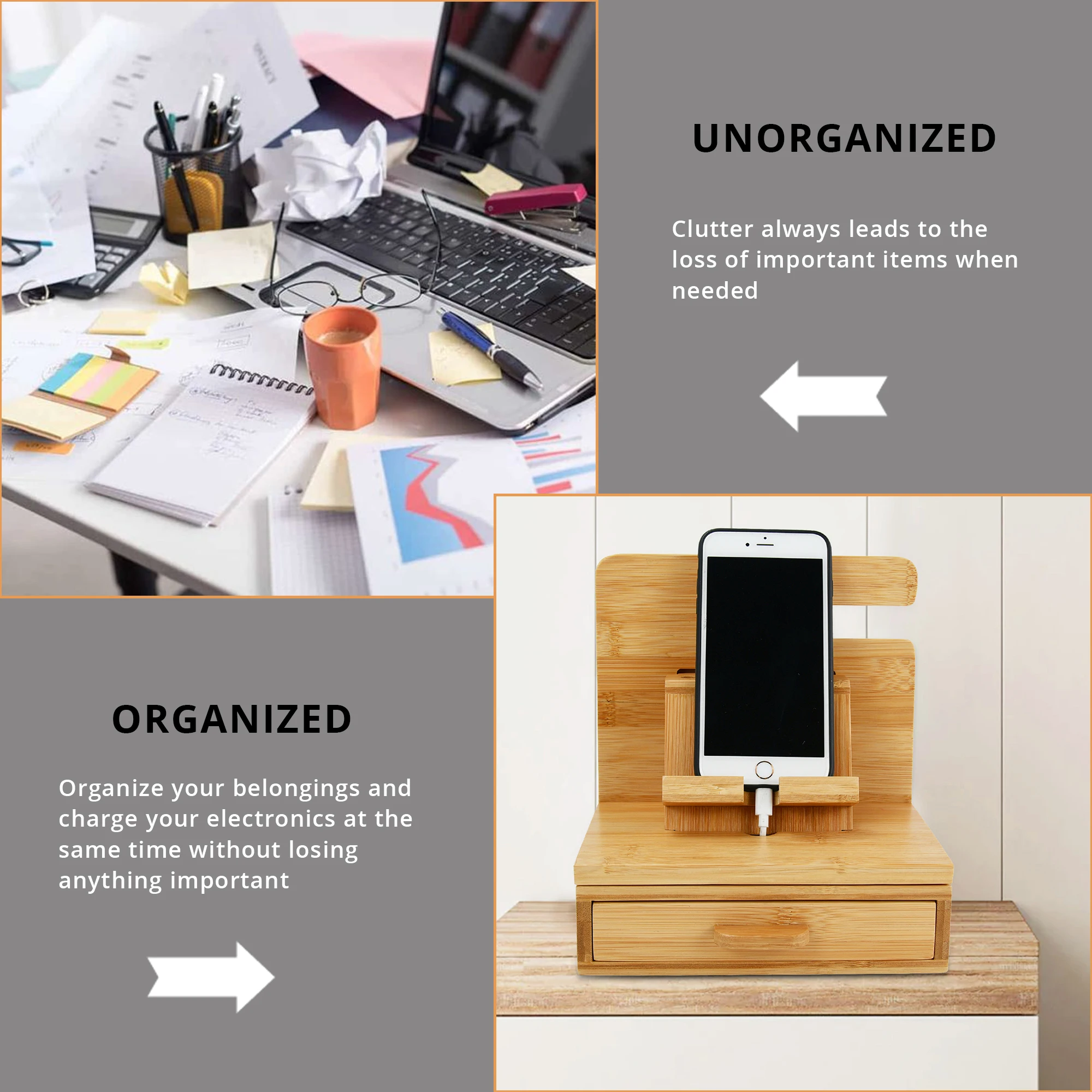 Youlike Wooden Phone Docking Station Desktop Mobile Phone,Bamboo Wood Phone Docking Handmade Station tray for Multiple Devices