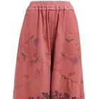 Long Skirt Factory Custom Casual Style Embroidered Floral Pockets Linen Long Midi Skirt