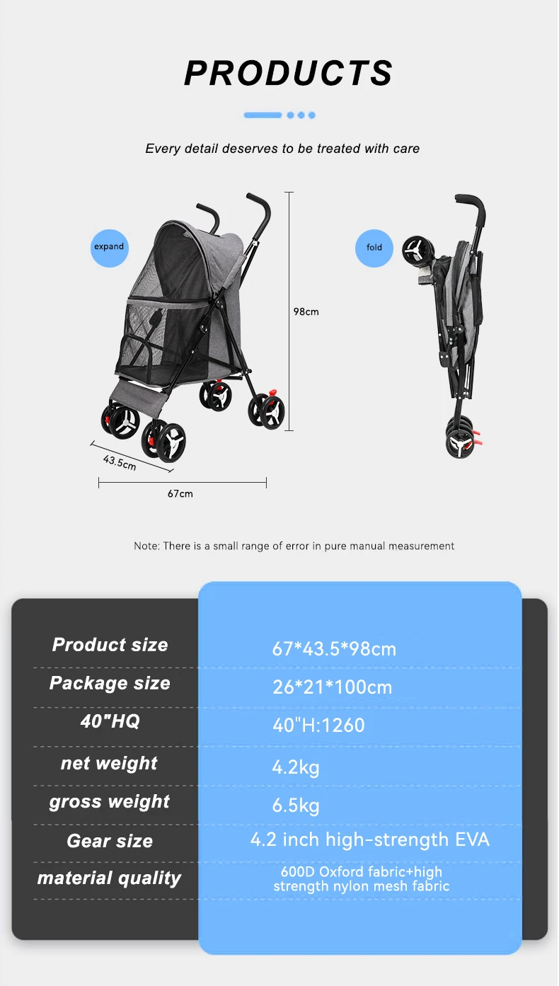 Luxury Low Price Pet Stroller Outdoor 4 Wheels Dog Strollers High Quality Pet Dog Cat Fold Travel Stroller details
