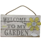 Garden MDF Wooden Decor Hanging Grooved Board Welcome To My Garden With Jute Rope Iron Flower