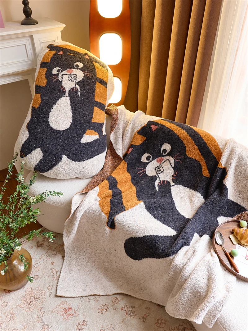 product accept custom 100polyester cute cat jacquard knitted throw blanket for home decoration gift  microfiber blanket oeko tex  lgl-63